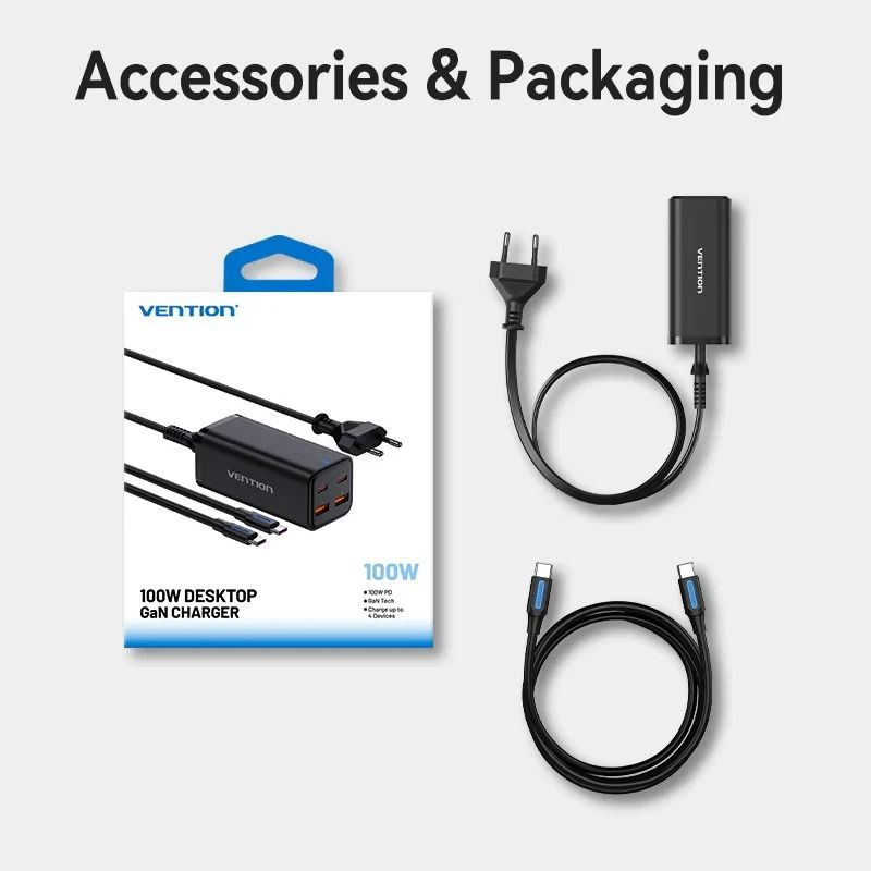 Сетевое зарядное устройство Vention 4-Port USB GaN Charger 2x100W/2x18W Black (FBSBG-EU)