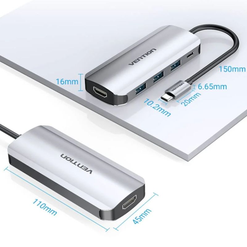 Док-станція USB3.1 Type-C --> HDMI 4K30Hz/USB 3.0х3//PD 100W 5-in-1 Vention (THFHB)