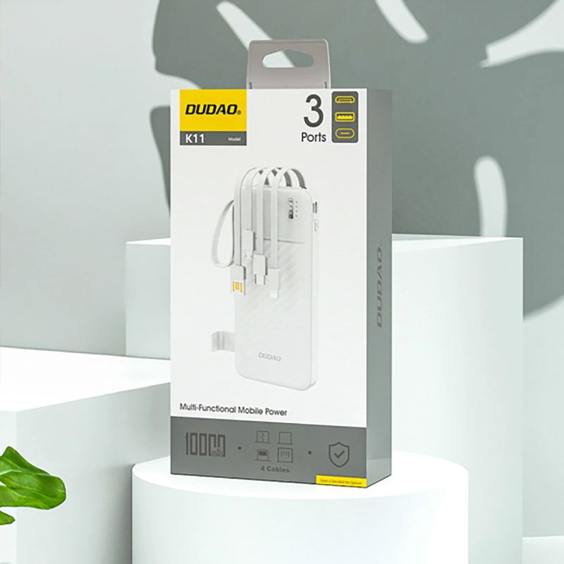 УМБ Dudao 10000mAh K11 10W USB-A,USB-C,microUSB, with USB-A/USB-C/Lightning/MicroUSB cables White (6977196681860)