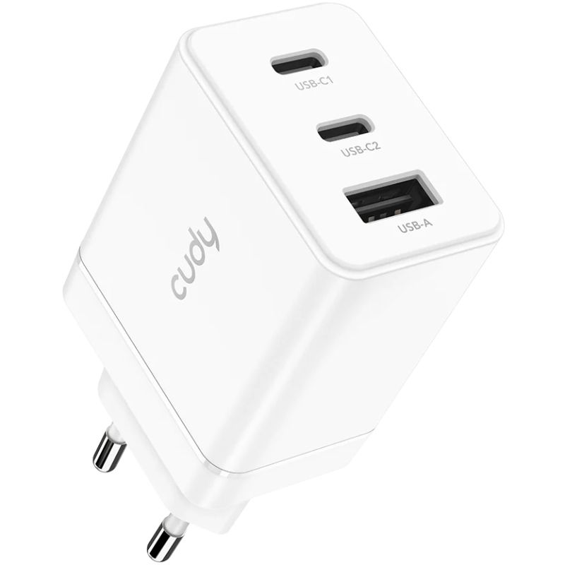 Зарядний пристрій 3xUSB 67W, (GaN, 1хUSB-C, QC+PD 3.0, вилка ЄС, для iPhone 12) , Cudy (CH67)