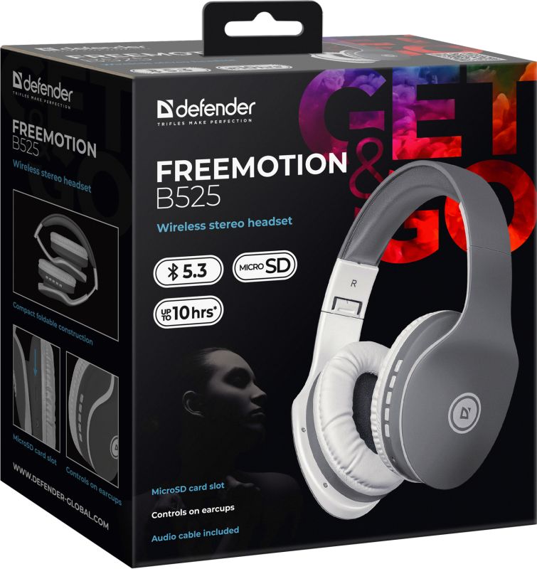 Гарнітура Defender FreeMotion B525 Bluetooth+3,5мм, White-Gray (63527)