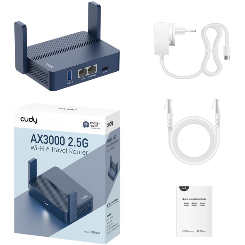 Маршрутизатор Cudy TR3000, AX3000 2.5G Wi-Fi 6 Router w USB, 2×1000Mbps RJ45, USB Type-C power in. (TR3000)
