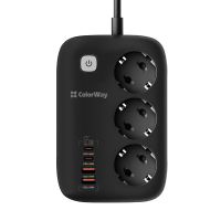Фільтр живлення ColorWay GaN3 Pro PD 65W (2USB-A + 2 TYPE-C) 3 розетки, 4 USB, 2 м, чорний (CW-CHE34PDB)