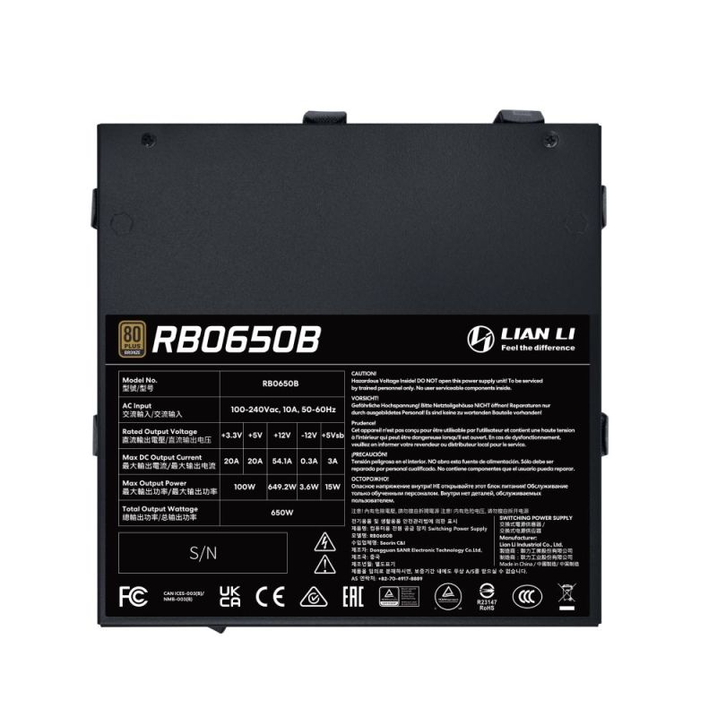 Блок живлення Lian Li RB0650B, 80 Plus Bronze, Black, EU Cord (G9P.RB0650B.B000.EU)