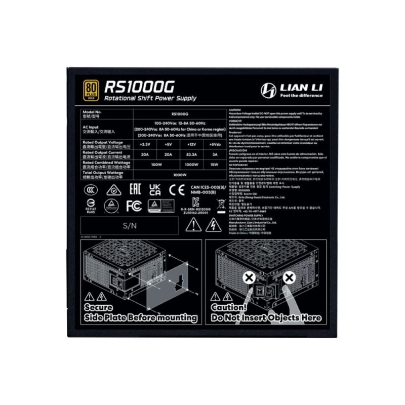Блок питания Lian Li RS Gold 1000 Black with Hub, EU Cord (G9P.RS1000G.BH00.EU)