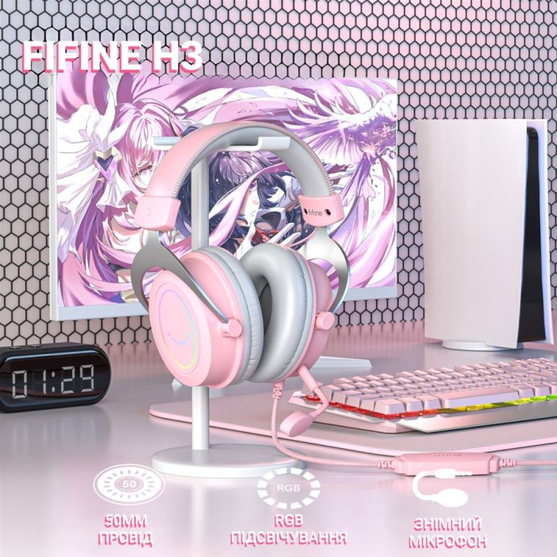 Гарнітура Fifine RGB Pink (H3P)