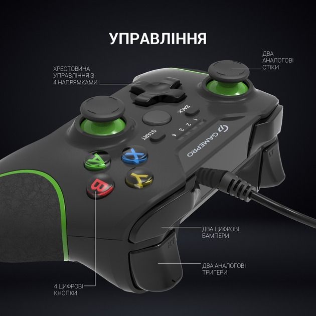 Геймпад GamePro Black/Green (MG450B)