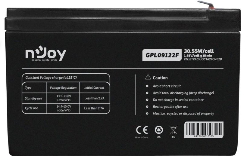 Акумуляторна батарея Njoy 12V 9AH (BTVACIUOCTA2FCN02B) AGM (GPL09122F)
