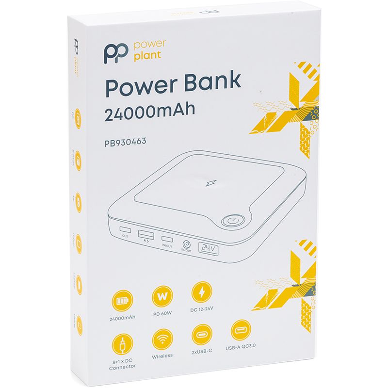 Мобільна батарея PowerPlant 24000mAh, PD 60W, DC 12-24V 9 конекторов, 2xUSB-C, USB-A QC3.0, Wireless (PB930463)