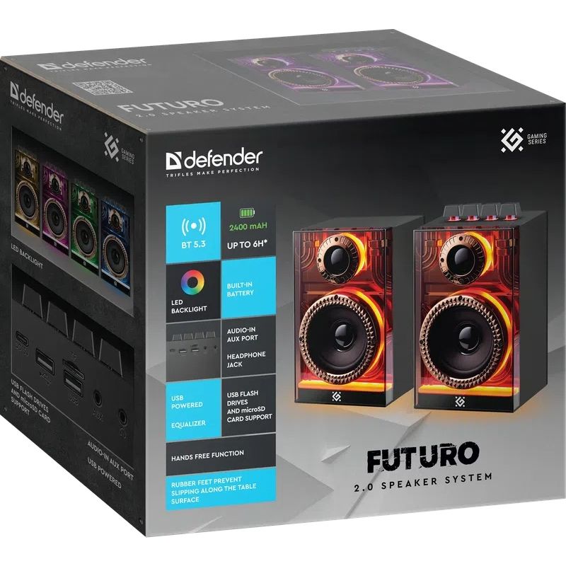Акустична система 2.0 Defender Futuro, 20Вт Bluetooth/USB/TF/AUX, LED, чорна (65087)
