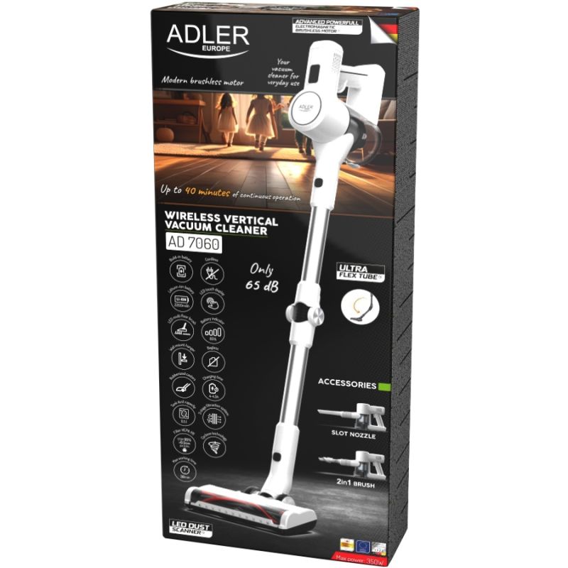 Порохотяг Adler AD 7060 бездротовий/ 350Вт/ 16 000 Pa/ 0,5л/ LED/ FLEX/ настінне кріплення (AD7060)