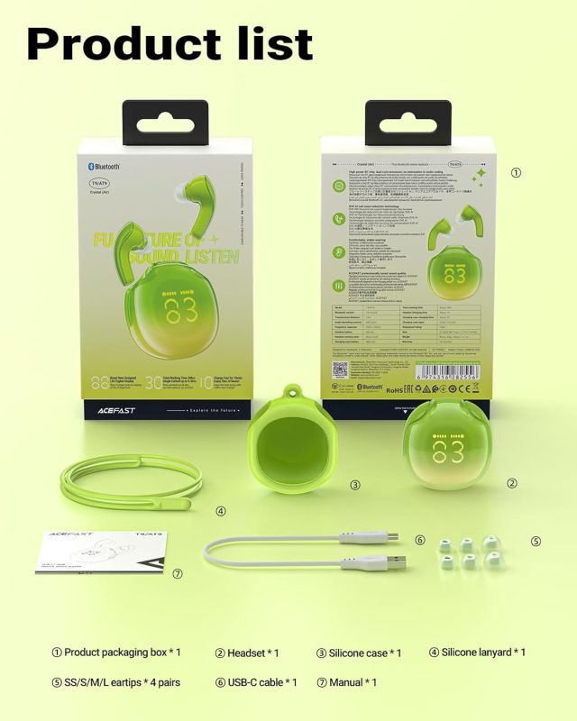 Навушники TWS Acefast T9 avocado green (6974316282556)