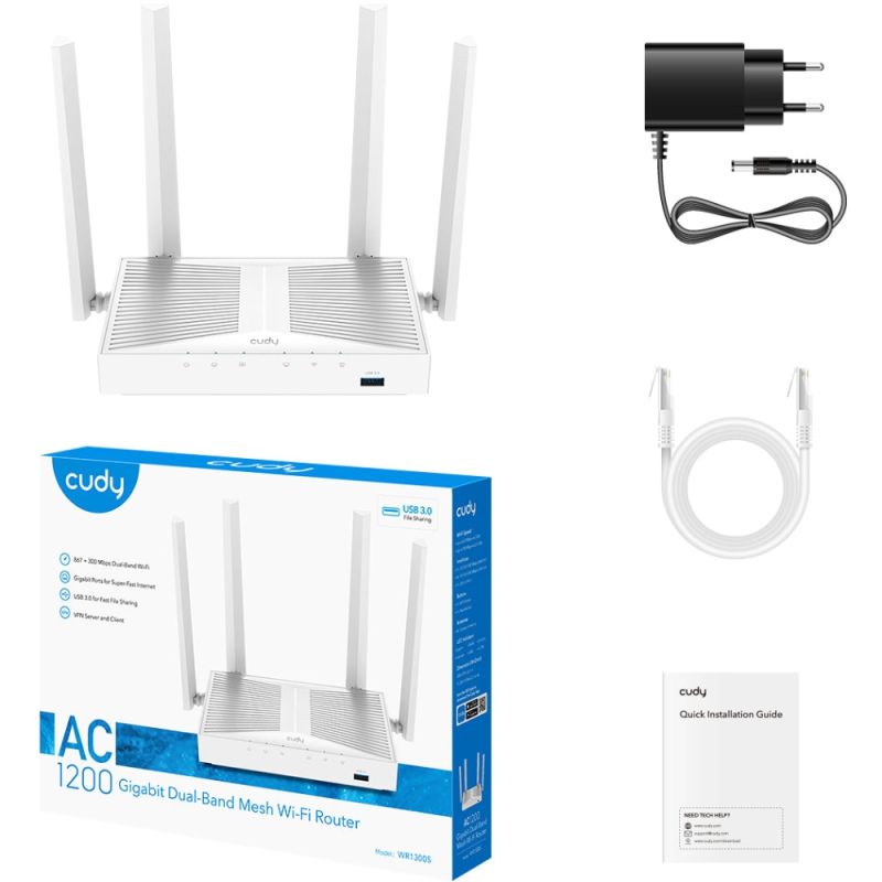 Маршрутизатор Cudy , AC1200 Gigabit Wi-Fi Mesh Router with USB (WR1300S)