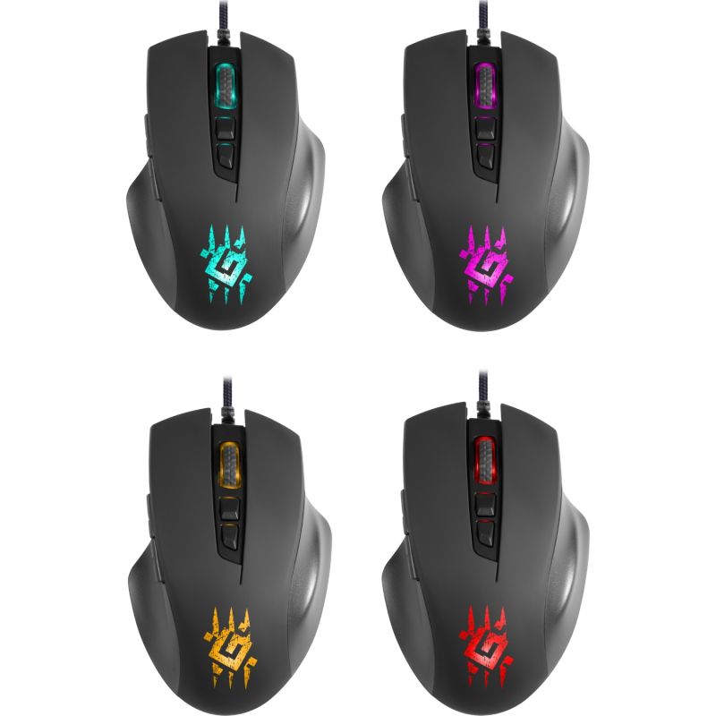 Мишка Defender Wolverine GM-700L ігрова RGB, 7 кн., 12800 dpi, чорна (52700)