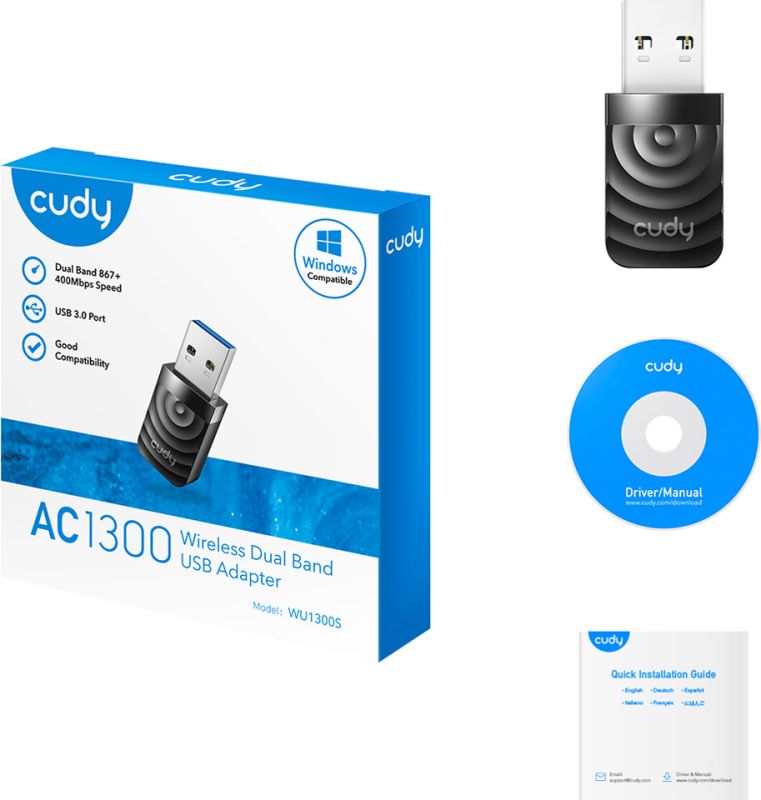 Адаптер WiFi Cudy , AC1300 Wi-Fi USB 3.0 Adapter (WU1300S)