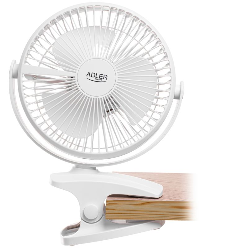 Вентилятор AdlerAD 7342 white настільний/ акумуляторний/ 5Вт/ D=15.5см/ USB-C/ білий (AD7342W)