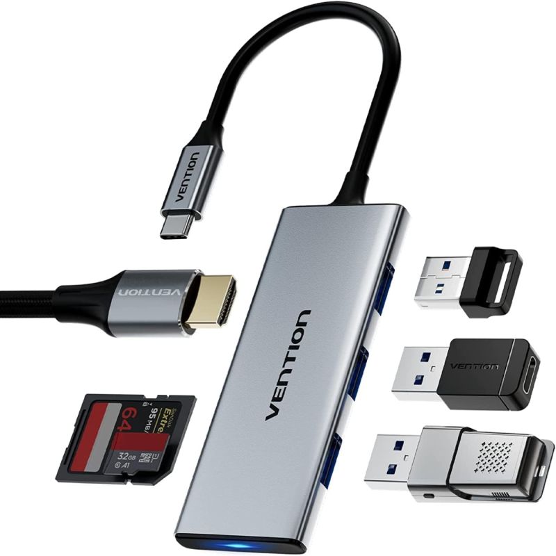 Док-станція USB3.0 Type-C --> HDMI 4K30Hz/TF/3xUSB-A 3.0, 0.15м 6-in-1 Vention (TOOHB)