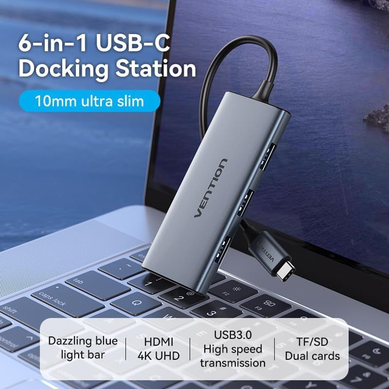Док-станція USB3.0 Type-C --> HDMI 4K30Hz/TF/3xUSB-A 3.0, 0.15м 6-in-1 Vention (TOOHB)