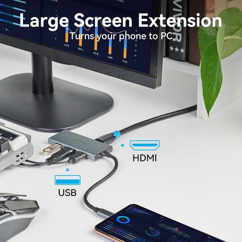 Док-станція USB3.0 Type-C --> HDMI 4K30Hz/TF/3xUSB-A 3.0, 0.15м 6-in-1 Vention (TOOHB)