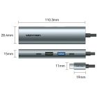 Док-станція USB3.0 Type-C --> HDMI 4K30Hz /USB 3.0/USB 2.0/Type-C 2.0/ PD 100W Hub 5-in-1 Vention (TGLHB)