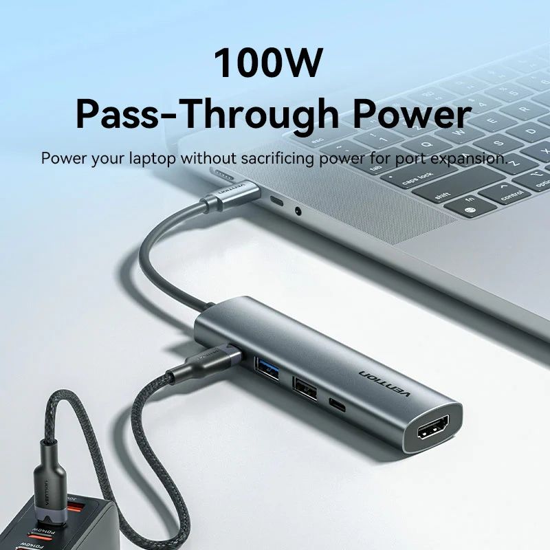 Док-станція USB3.0 Type-C --> HDMI 4K30Hz /USB 3.0/USB 2.0/Type-C 2.0/ PD 100W Hub 5-in-1 Vention (TGLHB)