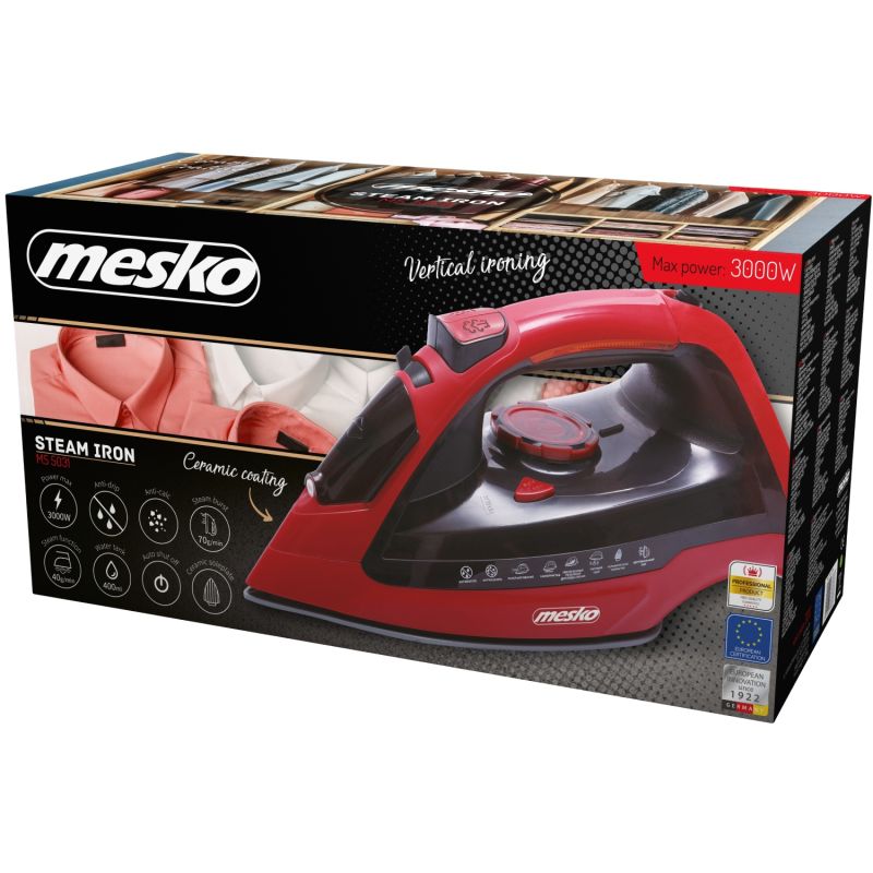 Праска Mesko MS 5031 red 3000Вт/ 400 мл/ кераміка/ ''Крапля-стоп''/автовимкнення/ червона (MS5031)