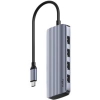 Хаб USB 3.0 Type-C -> 4xUSB-A, 1хUSB-C, 1xHDMI 4K@60 Hz, алюмінієвий корпус, Cudy (UH500)
