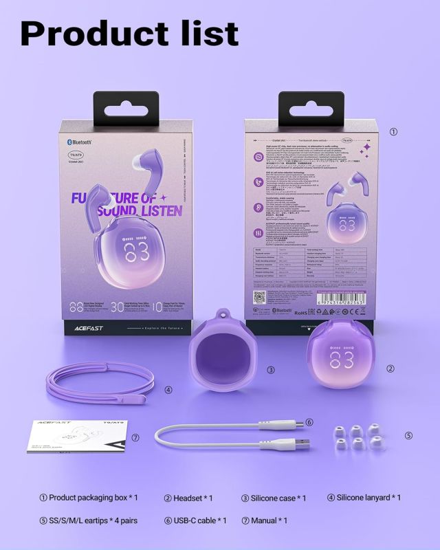 Навушники TWS Acefast T9 grape purple (6974316282563)