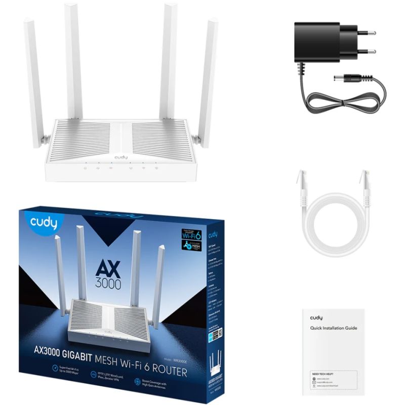 Маршрутизатор Cudy , AX3000 Gigabit Wi-Fi 6 Mesh Router (WR3000E)
