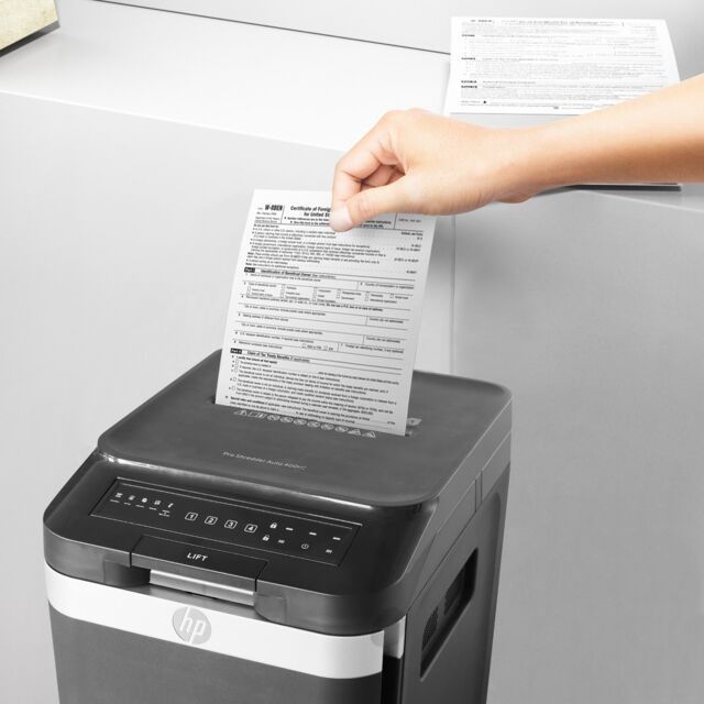 Знищувач документів HP Pro Shred Auto 400MC, A4, 80g х 10 л.,2*12, 53л., P-5 (2823)