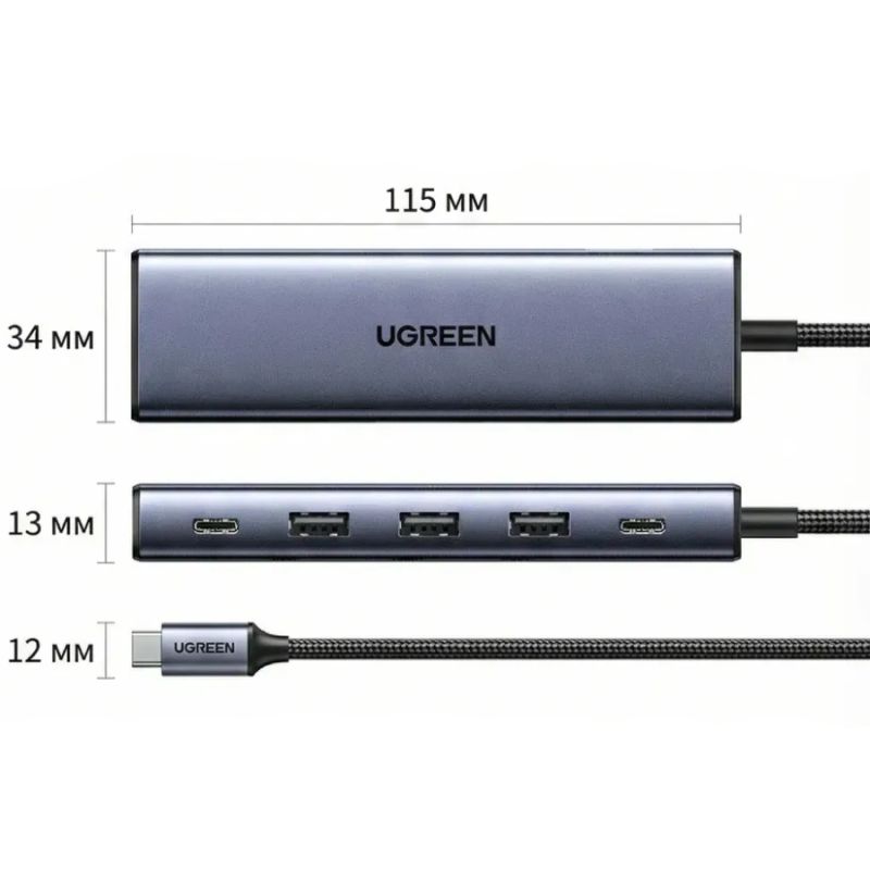 Док-станція USB3.0 Type-C --> DP4K60Hz/3xUSB-А /2xType-C/100W 5-in-1 CM511 Ugreen (75642)
