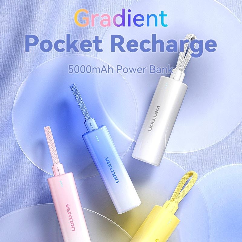УМБ Vention 5000mAh 20W PD, USB-C In/Out, Lightning In/Out, with cable, Gradient Blue (FHWL0)