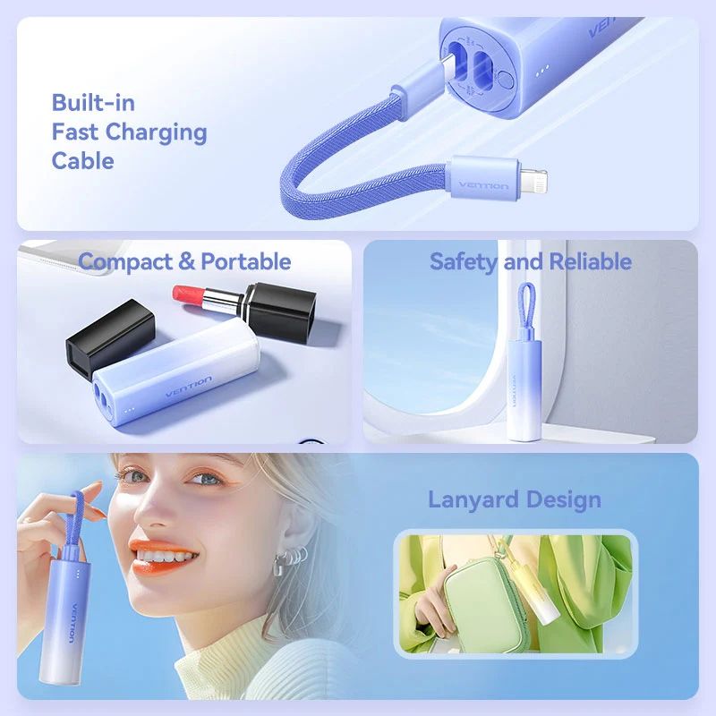 УМБ Vention 5000mAh 20W PD, USB-C In/Out, Lightning In/Out, with cable, Gradient Blue (FHWL0)