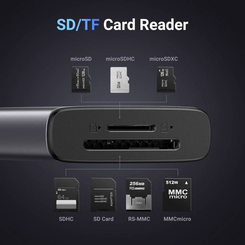 Док-станція USB3.1 Type-C --> HDMI 4K30Hz/USB 3.0x2/Type-C/SD/TF/ PD 100W CM498 7 in 1 Ugreen (15531)