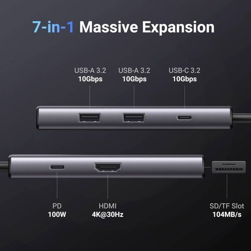 Док-станція USB3.1 Type-C --> HDMI 4K30Hz/USB 3.0x2/Type-C/SD/TF/ PD 100W CM498 7 in 1 Ugreen (15531)