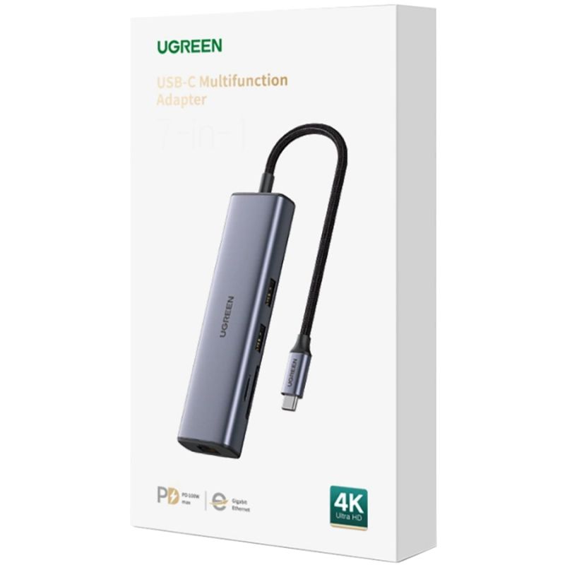Док-станція USB3.1 Type-C --> HDMI 4K60Hz/USB 3.0x2/RJ45/SD/TF/PD 100W Ugreen CM512 Сіра (90568)