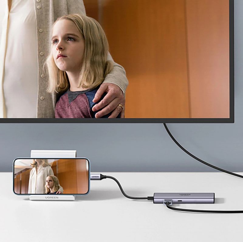 Док-станція USB3.1 Type-C --> HDMI 4K60Hz/USB 3.0x2/RJ45/SD/TF/PD 100W Ugreen CM512 Сіра (90568)