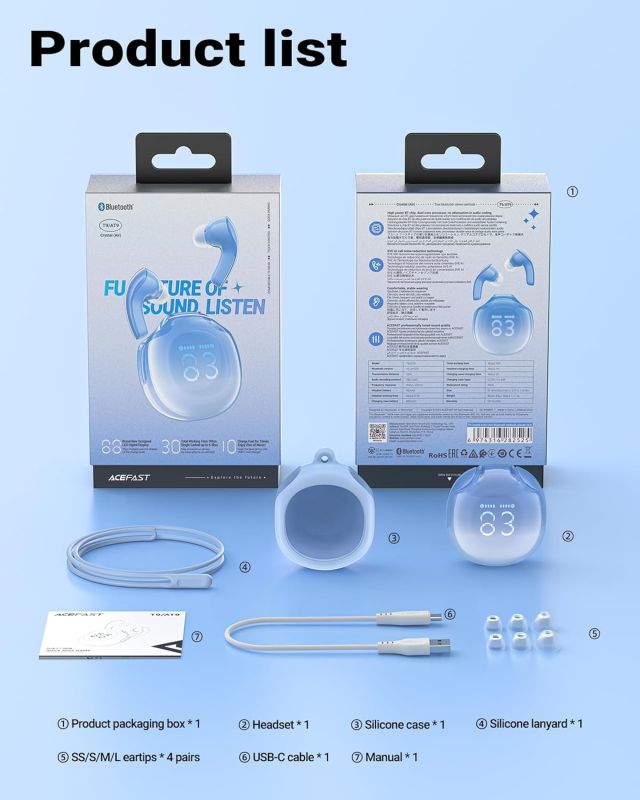 Навушники TWS Acefast T9 glacier blue (6974316282525)