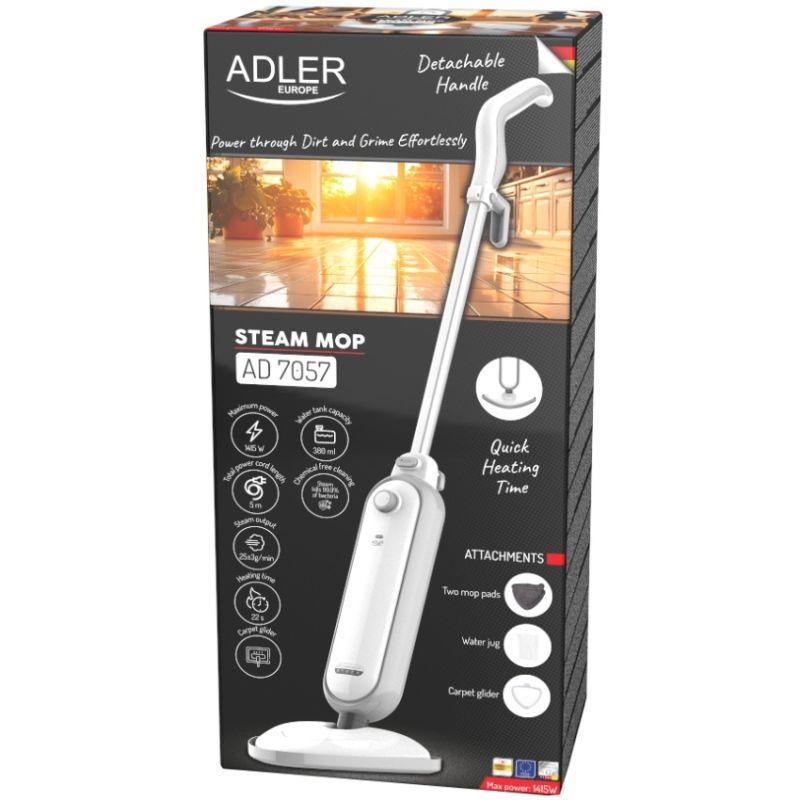 Парова швабра Adler AD 7057 1300Вт/ 380мл/ 25 г/хв/ біла (AD7057)