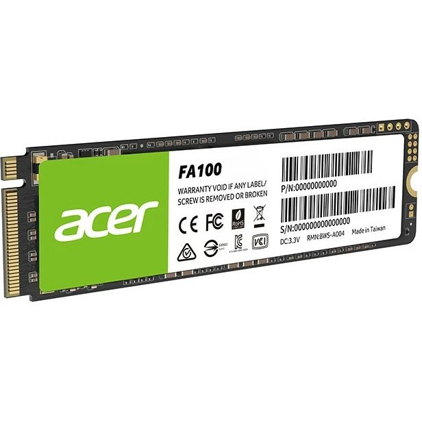SSD 512Gb Acer FA100 M.2 2280 NVMe 1.4 PCIe Gen 3x4 3D NAND, Retail (BL.9BWWA.119)