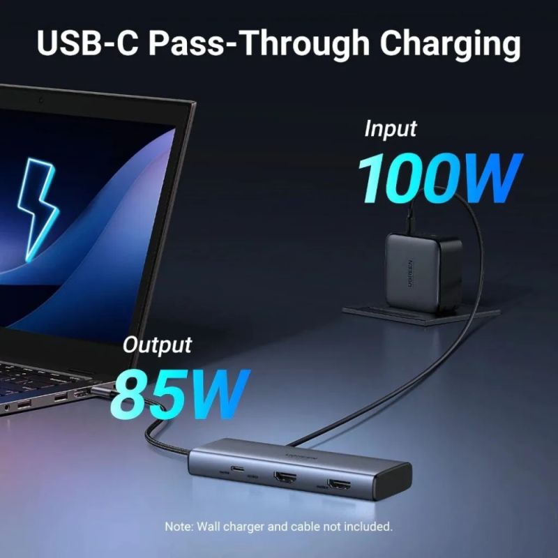 Док-станція USB3.2 Type-C --> HDMIx2 4K60Гц/2xUSB-A 3.2/2xType-C 3.2 10Гбіт/с/ PD 100Вт,сірий CM498 (45379)