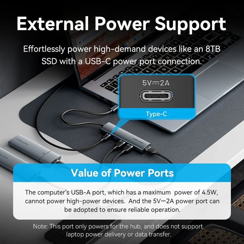 Хаб USB 3.0 Type-C -> 4xUSB 3.0/1xUSB-C, 5Gbps, Black Vention (TGZHB)