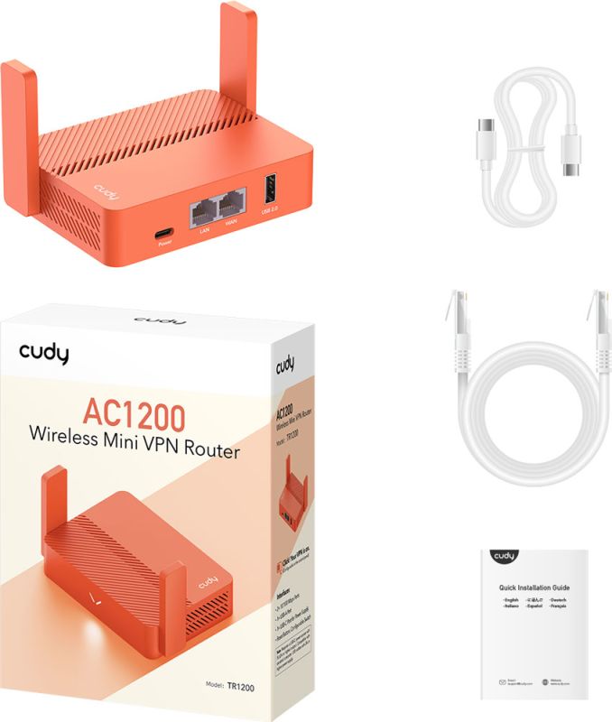 Маршрутизатор Cudy , AC1200 Wi-Fi Mesh Router w USB, 2×10/100Mbps RJ45, USB Type-C power in. (TR1200)