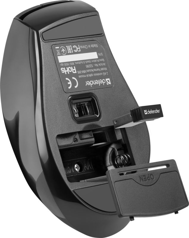 Мишка Defender Accura MM-295, бездротова,6 кн. до 1600 dpi, чорна (52295)