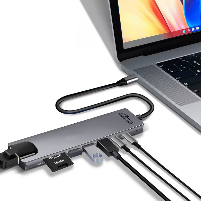 Док-станція USB3.1 Type-C --> HDMI4K60Hz/2xUSB-A/2xType-C/RJ45/SD/TF/PD 100W 8 in 1 Media-Tech (MT5046)