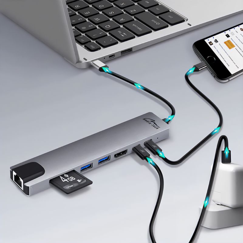 Док-станція USB3.1 Type-C --> HDMI4K60Hz/2xUSB-A/2xType-C/RJ45/SD/TF/PD 100W 8 in 1 Media-Tech (MT5046)