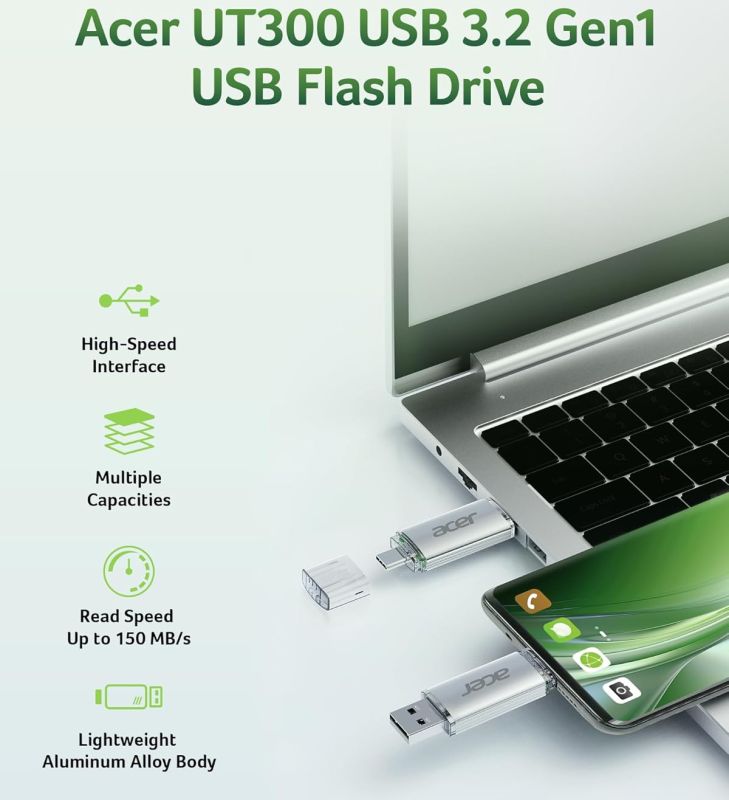 USB Flash Acer UT300 16GB Dual Drive USB-C & USB-A USB 3.2 Gen1, Retail (BL.9BWWA.587)