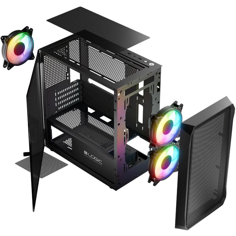 Корпус LogicConcept PORTOS MESH+GLASS ARGB fans 3x120mm BLACK без БЖ mATX (AM-PORTOS-10-0000000-0002)