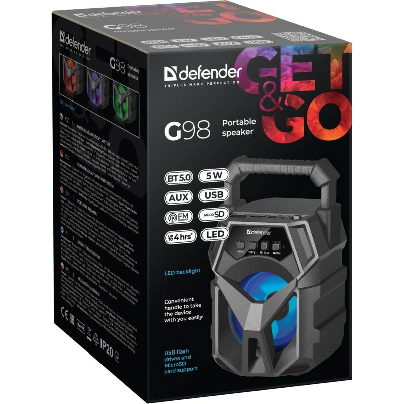 Акустична система 1.0 Defender G98 5Вт /BT/TF/USB/AUX/Light (65098)