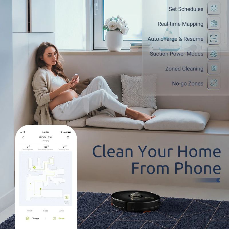Робот пилосос Kyvol Cybovac S31 Lidar/110ml+500ml/5200 mA/3000 pa/Google Assistant,Amazon Alexa (Kyvol S31)
